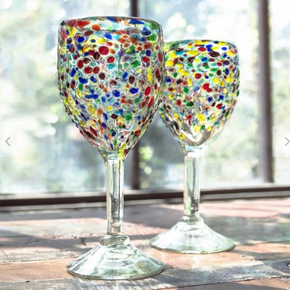 4 Colorful Confetti Mexican Wine Glass Set